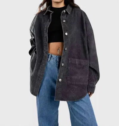 Roxy Kick Back Woven Shacket In Charcoal In Pink