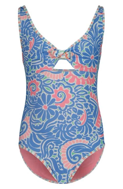 Roxy Kids' Cascais Cutout One-piece Swimsuit In Blue