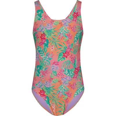 Roxy Kids' Coastal Breeze Cutout Rib One-piece Swimsuit In Multi