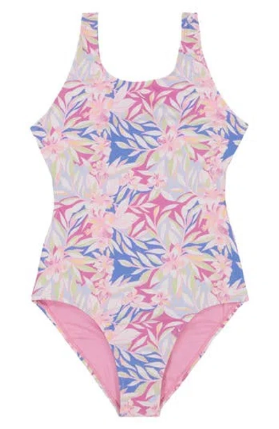 Roxy Kids' Big Girls Coastal Scoopneck Swimsuit In Med Purple