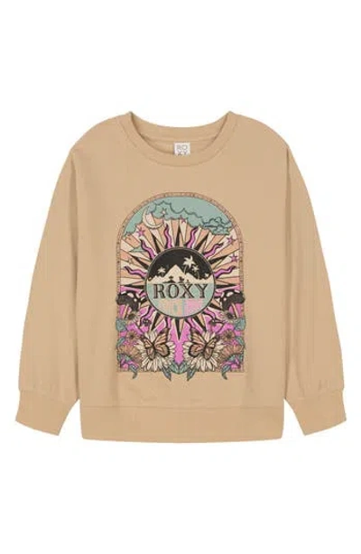 Roxy Kids' Cosmic Window Fleece Crewneck Pullover In Hazelnut