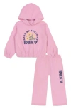 Roxy Kids' Fleece Graphic Hoodie & Wide Leg Pants Set In Pink
