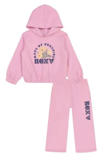 Roxy Kids' Fleece Graphic Hoodie & Wide Leg Pants Set In Pink