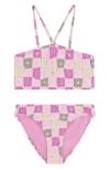 Roxy Kids' Floral Check Two-piece Swimsuit In Lilac Chiffon