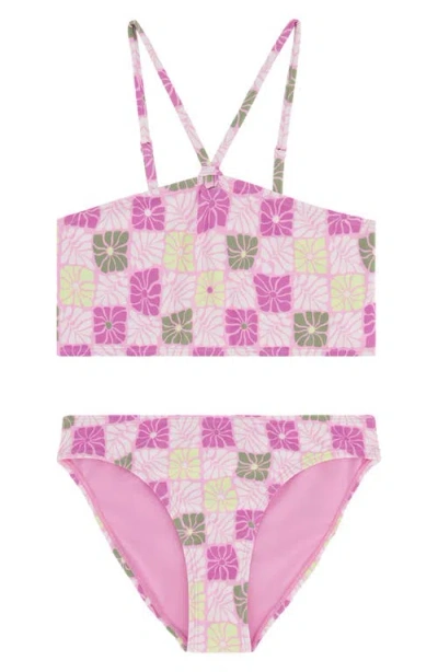 Roxy Kids' Floral Check Two-piece Swimsuit In Lilac Chiffon