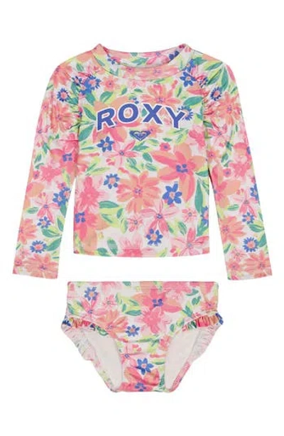 Roxy Kids' Floral Long Sleeve Rashguard Top & Bikini Bottoms Set In Multi