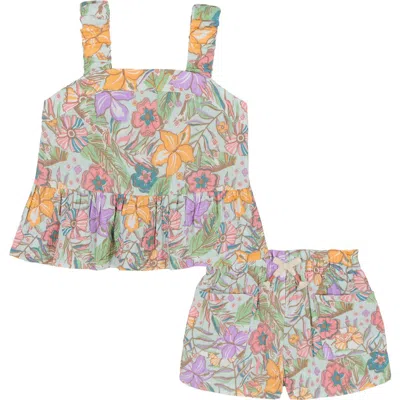 Roxy Kids' Floral Tank & Shorts Set In Multi Light Aqua