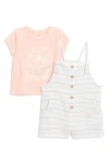 Roxy Kids' Graphic T-shirt & Button Romper Set In Coral