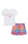 ROXY ROXY KIDS' GRAPHIC T-SHIRT & CHECK SHORTS SET