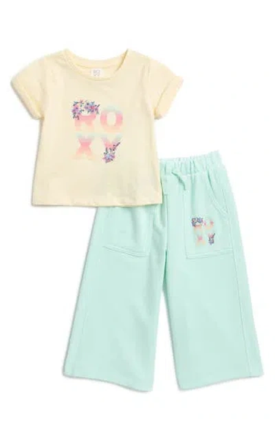 Roxy Kids' Graphic T-shirt & Wide Leg Pants Set In Yellow