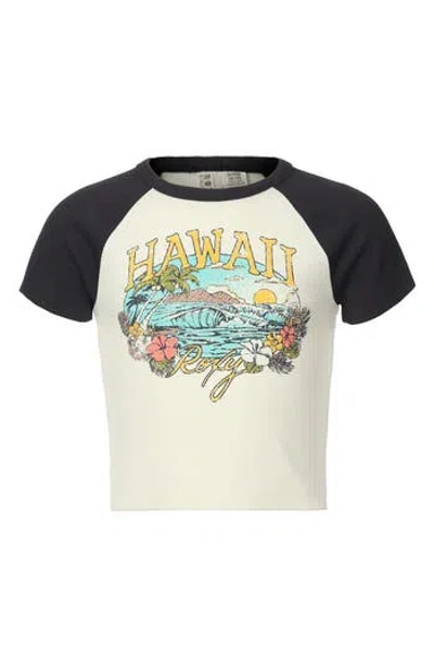 Roxy Kids' Hawaii Raglan Sleeve Ribbed Graphic T-shirt In Black