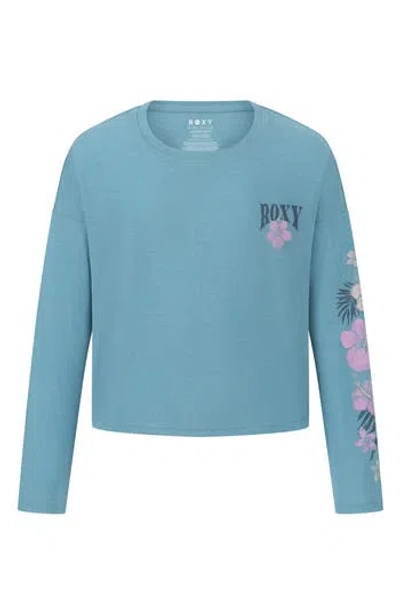 Roxy Kids' Hibiscus Trails Long Sleeve Graphic T-shirt In Blue