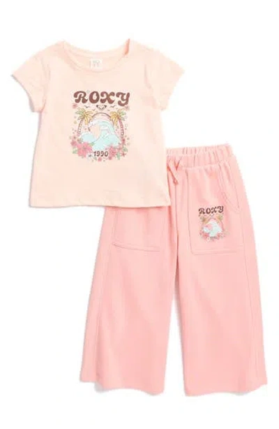 Roxy Kids' Logo Graphic T-shirt & Sweatpants Set In Pink