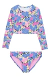Roxy Kids' Outline Two-piece Rashguard Swimsuit In Mood Indigo