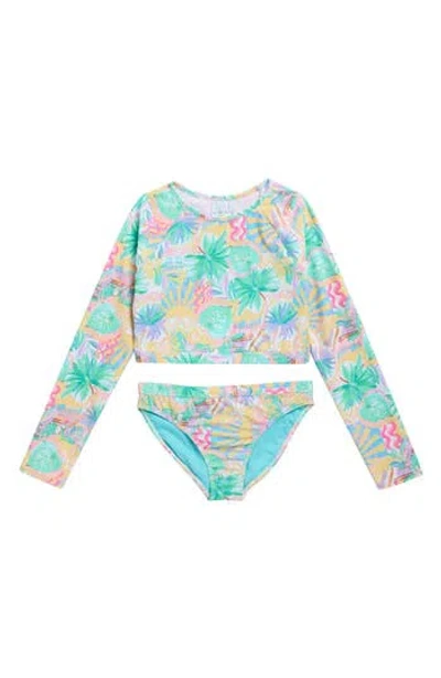 Roxy Kids' Palm Sun Crop Two-piece Swimsuit In Multi