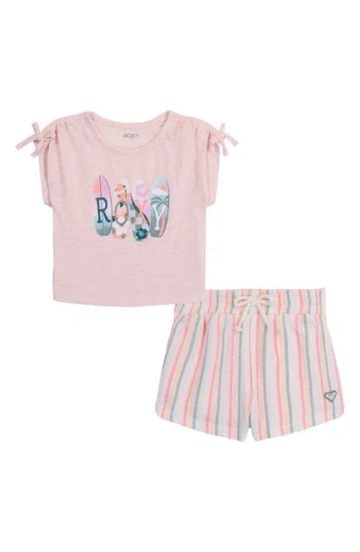 Roxy Kids' Ruched Short Sleeve Shirt & Shorts Set In Pink Multi