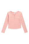 Roxy Kids' Sandy Shores Stripe Long Sleeve Henley In Pink