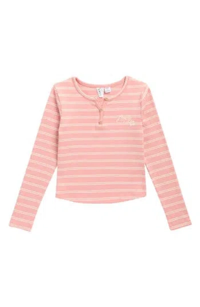 Roxy Kids' Sandy Shores Stripe Long Sleeve Henley In Pink