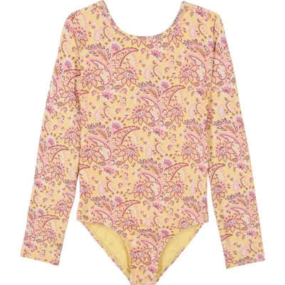 Roxy Kids' Tropidelic Long Sleeve One-piece Swimsuit In Pink