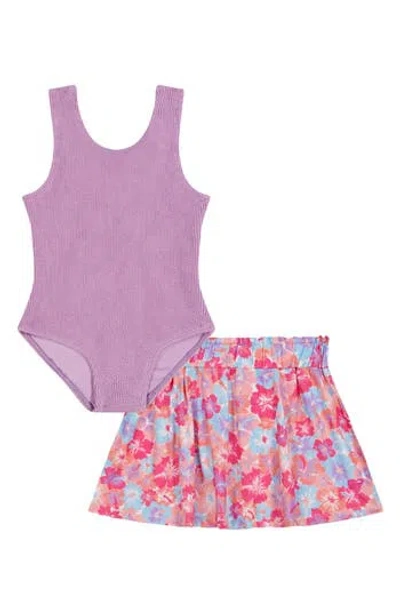 Roxy Kids' Two-piece Swimsuit & Skirt Set In Purple
