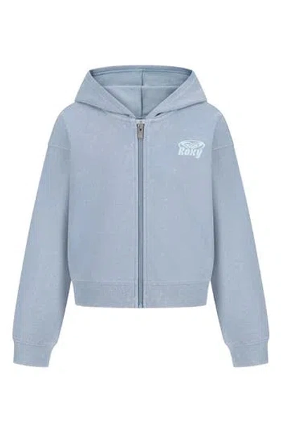 Roxy Kids' Washed Full Zip Hoodie In Blue