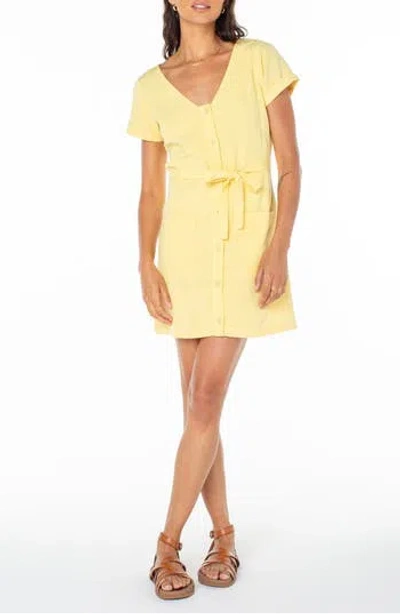 Roxy Kona Belted Button-up Minidress In Yellow