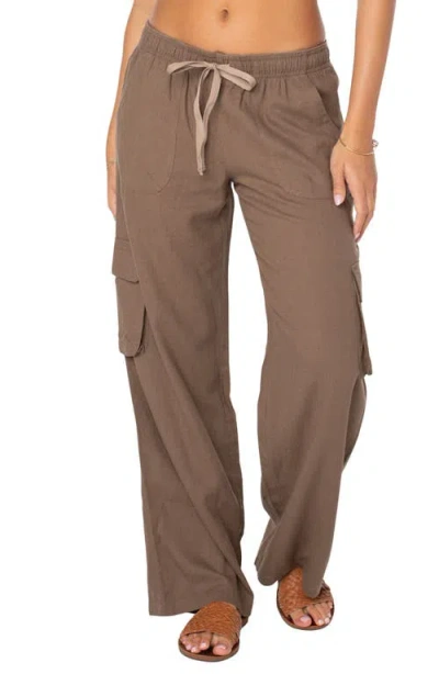 Roxy Lagoon Linen Blend Cargo Trousers In Portabella