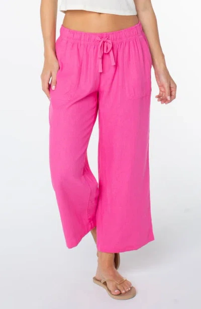 Roxy Lagoon Linen Blend Crop Pants In Pink