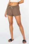 Roxy Lagoon Linen Blend Drawstring Shorts In Portabella Solid