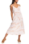 Roxy Land Of Life Leaf Print Midi Dress In Toast Palm Tree Dreams