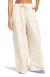 ROXY LEKEITIO WIDE LEG LINEN BLEND DRAWSTRING PANTS