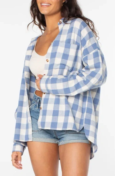 Roxy Let's Get Away Check Cotton Flannel Button-up Shirt In Infinity Blue