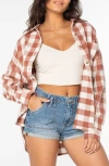 Roxy Let's Get Away Check Cotton Flannel Button-up Shirt In Russet