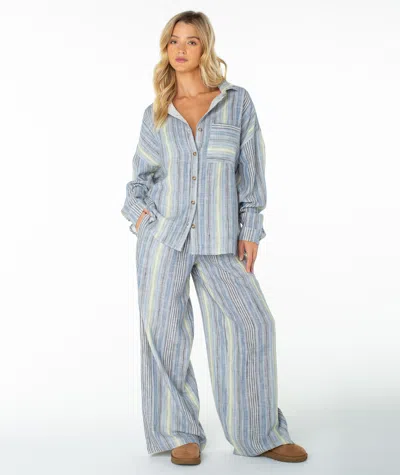 Roxy Lets Get Away Button Down Top In Mood Indigo Coastline Stripe