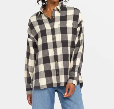 Roxy Lets Get Away Long Sleeve Shirt In Phantom Be Bold Plaid In Gray