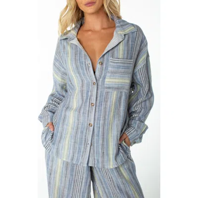 Roxy Lets Get Away Striped Cotton Button-up Shirt In Blue