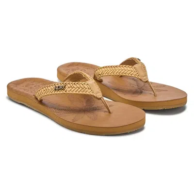 Roxy Lili Iii Beach Flip Flops Womens Tan Round Toe Slip On Sandals Gal1487 In Brown