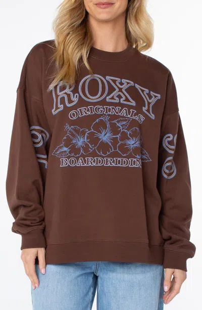 Roxy Line Up Crew Graphic Sweatshirt In Chestnut