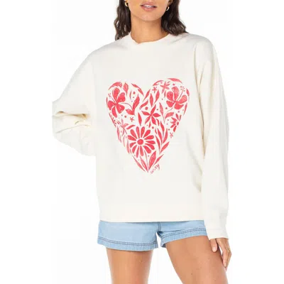 Roxy Line-up Heart Oversize Graphic Sweatshirt In White