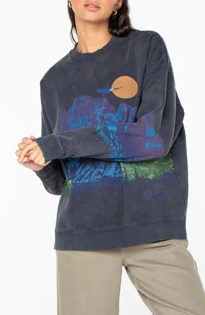 Roxy Line-up Oversize Graphic Sweatshirt In Blue