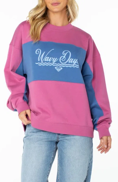 Roxy Lineup Colorblock Cotton Blend Sweatshirt In Pink