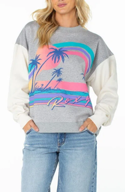 Roxy Lineup Contrast Crewneck Sweatshirt In Gray