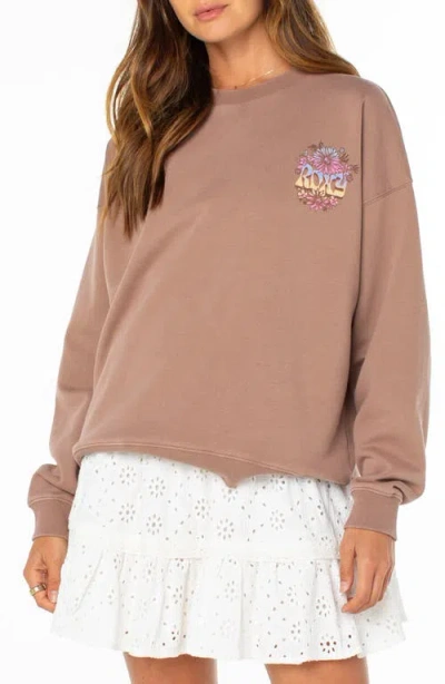 Roxy Lineup Oversize Cotton Blend Graphic Sweatshirt In Brown