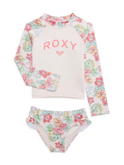 Roxy Kids' Little Girl's Floral Logo Rashguard & Bikini Bottoms Set