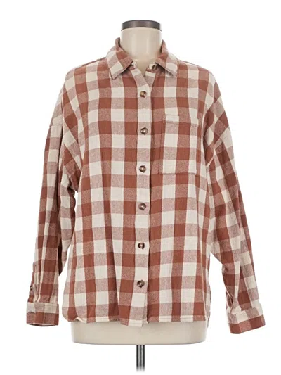 Pre-owned Roxy Long Sleeve Button Down Shirt In Brown
