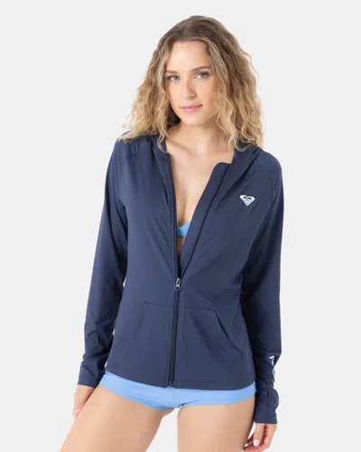 Roxy Long Sleeve Hoodie Zipped Rashguard In Blue