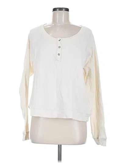 Pre-owned Roxy Long Sleeve Top Ivory Stripes Pattern Henley Shirt Neckline Tops