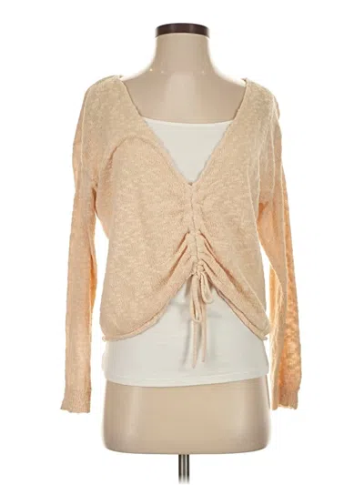 Pre-owned Roxy Long Sleeve Top Tan Plunge Neckline Tops In Brown