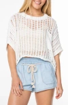 Roxy Lost At Sea Open Stitch Crop Sweater In White