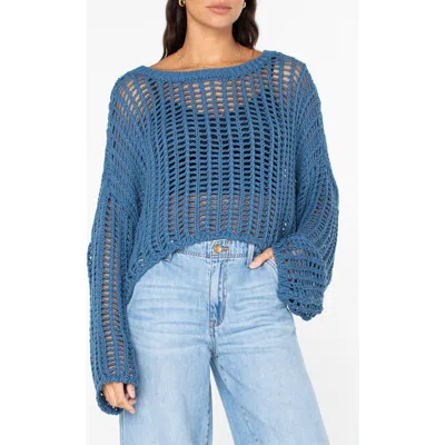 Roxy Lost At Sea Open Stitch Crop Sweater In Blue